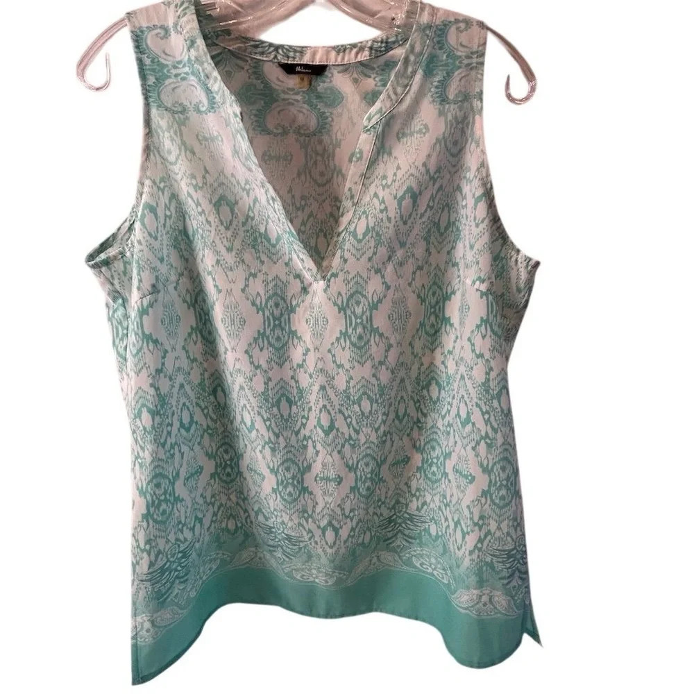 Milano Women's M Blue‎ Floral Sleeveless V-Neck Tank Top